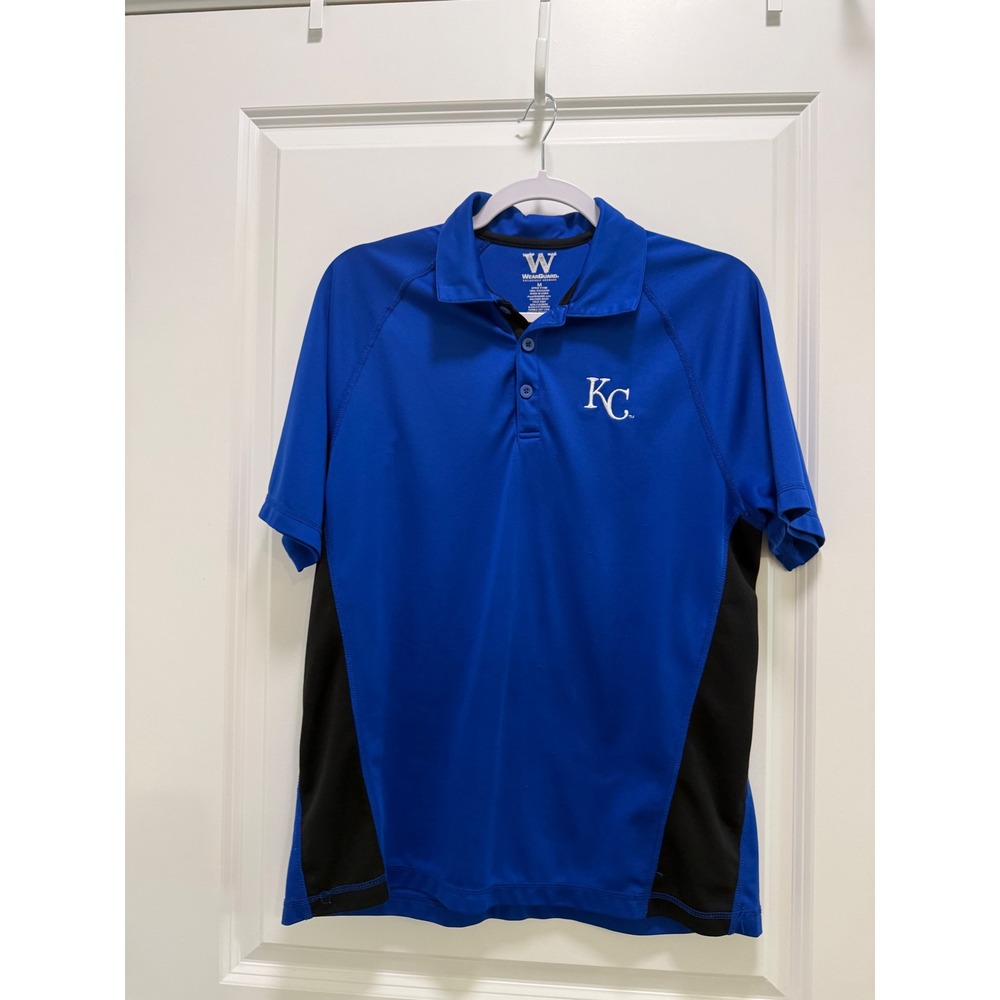 WearGuard Kansas City Royals MLB Polo Shirt Mens Medium Blue‎ Black Colorblock
